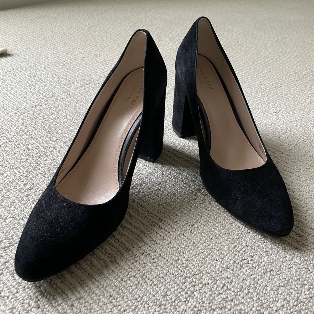 Cole Haan Black Suede Block Heels